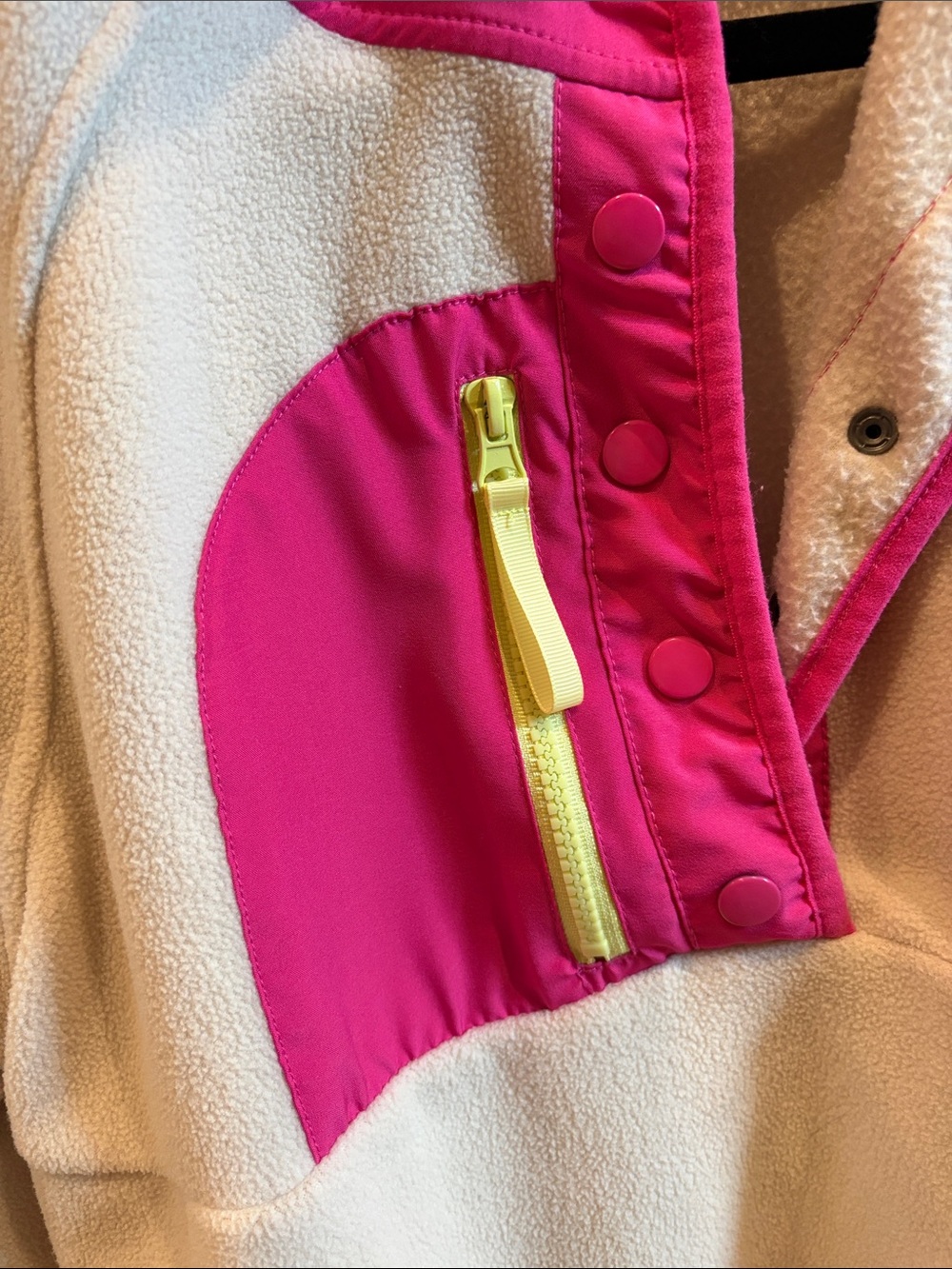 Hippie Rose Cream Fleece Pullover with Pink Trim and Yellow Zip Accent - Picture 3 of 4